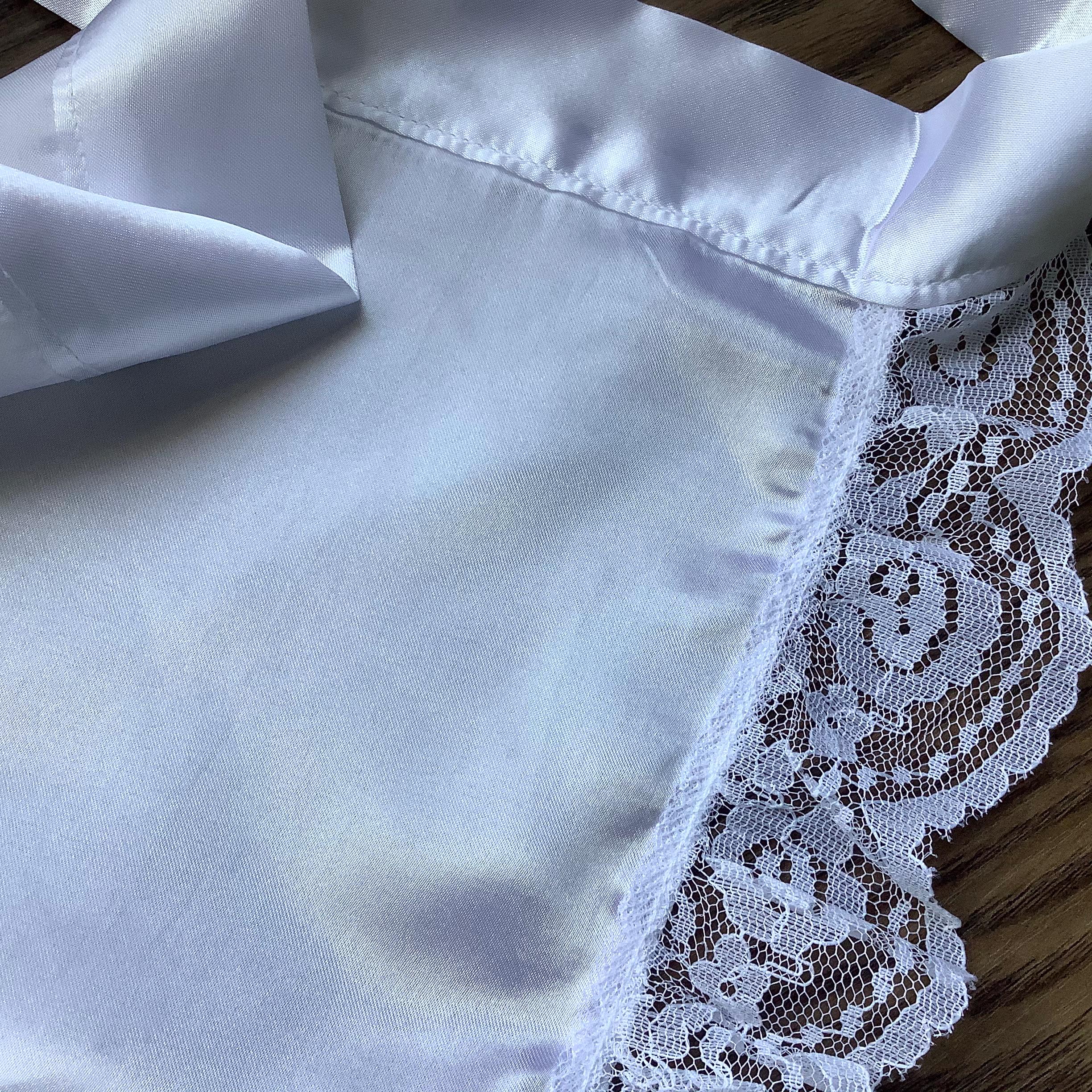White Satin Ruffled Half Apron, French Maid Style, Old Fashioned