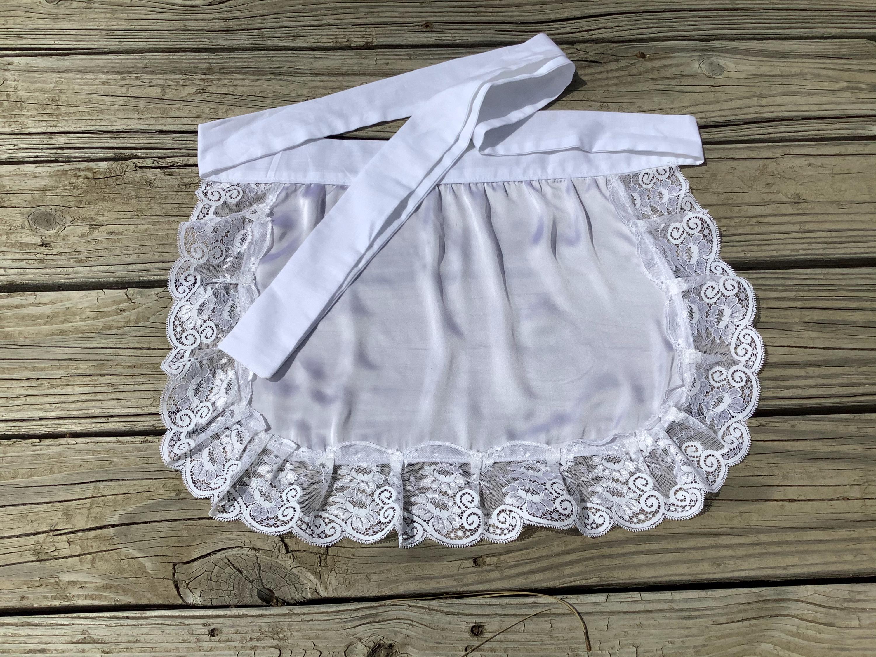 White Satin Apron With Ruffles, Adult French Maid Apron, Old Fashioned ...