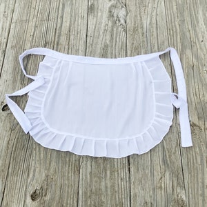 BESTSELLER ON Etsy White Satin Apron with Ruffles, Adult French Maid apron, Old Fashioned Apron for Ladies, White Half Apron for Woman image 1