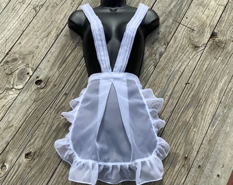 Chrestina Magenta Costume White Apron with Ruffles, TV Horror Show Maid apron, White Costume Apron for Adults,  Over Shoulder straps Apron