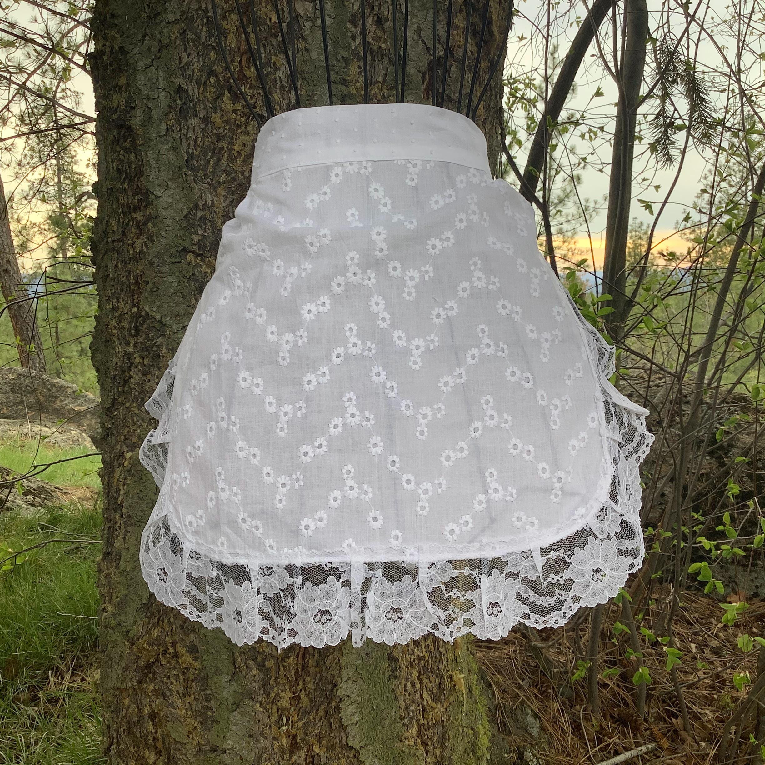 White Chevron Eyelet Aprons Lace Ruffles Costume, Bachelorette
