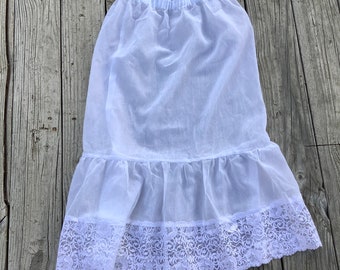 Sheer White Slip Lace Extender Slip, Cottage core Lace Petticoat Slip, Victorian Lace Skirt for Women White Bridal under Skirt