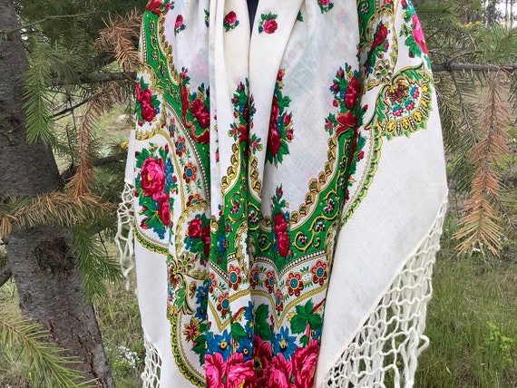 Extra Large White Vintage Shawl, Russian White Sh… - image 2