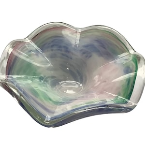 Decorative centerpiece Bowl with Rainbow colors Glass handblown BOWL, Murano style glass dish, Candy, Retro Decor, Housewarming Gift