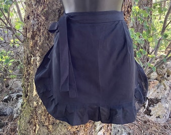 Plain Black Apron with Ruffles, Black Fabric Maid apron, Half Apron for Ladies, Solid Black Apron for Woman, Black Aprons in Bulk