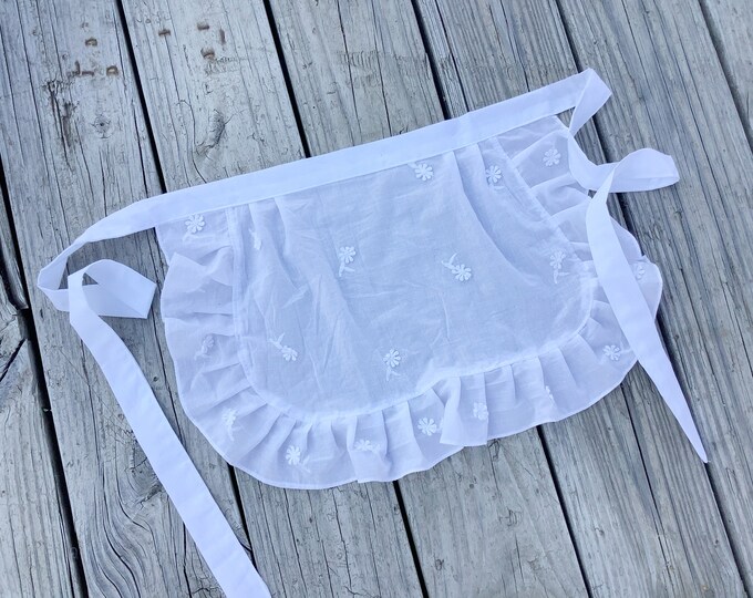 3D Floral White Apron With Ruffles, Adult French Maid Apron, Old ...