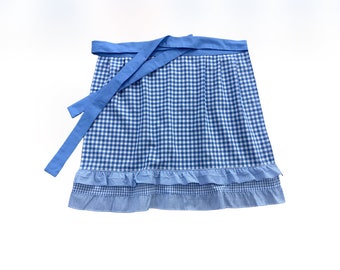 Blue white gingham fabric apron Pretty Apron for Women Retro Apron Octoberfest Dirndl Apron only Old Fashioned Half Apron