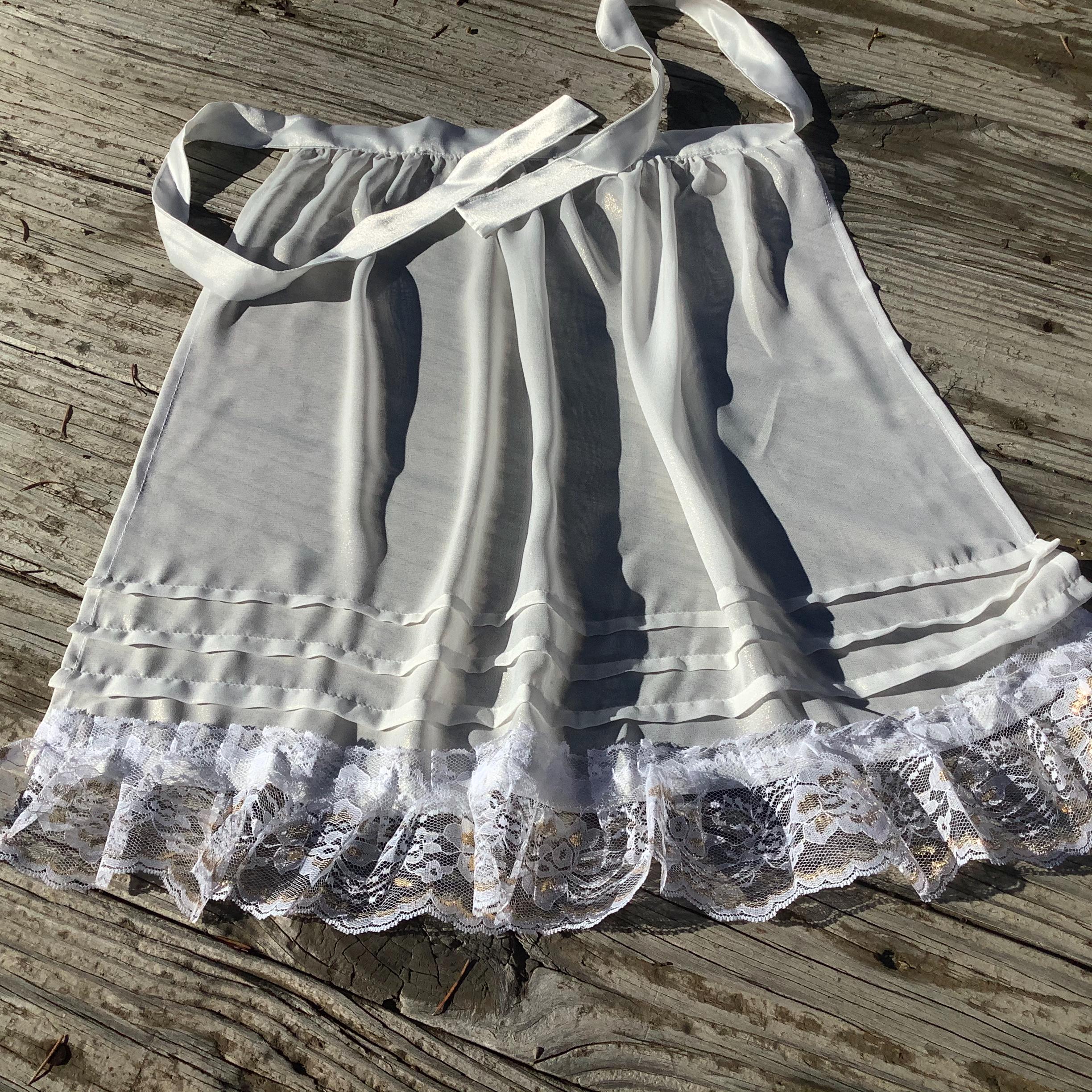 Offwhite Apron With Gold Lace Ruffles, Shimmer Fabric Apron, Birthday ...
