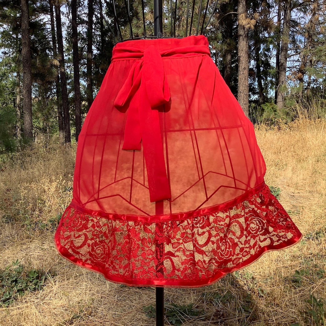 Red Apron With Ruffles, Lace Half Apron, Bridal Shower Apron Ideas ...