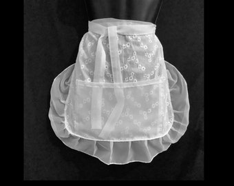 White Eyelet ruffle apron with pocket Polish Wedding Dance Apron French Maid apron, House warming gift, Old Fashioned White Cotton apron