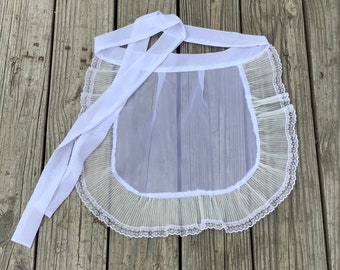 Cute Chiffon Apron with Lace Ruffle, French Maid apron for Bridal Shower, Sheer fabric Apron for Bride, White Half Aprons for Costume