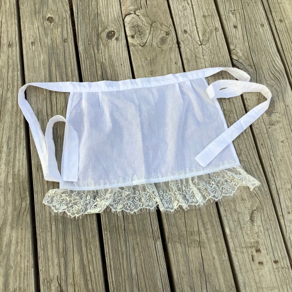 Women or Girls Apron, Solid White Apron, Small White Lace ruffles apron, Holiday Photo prop idea, Costume apron for Children