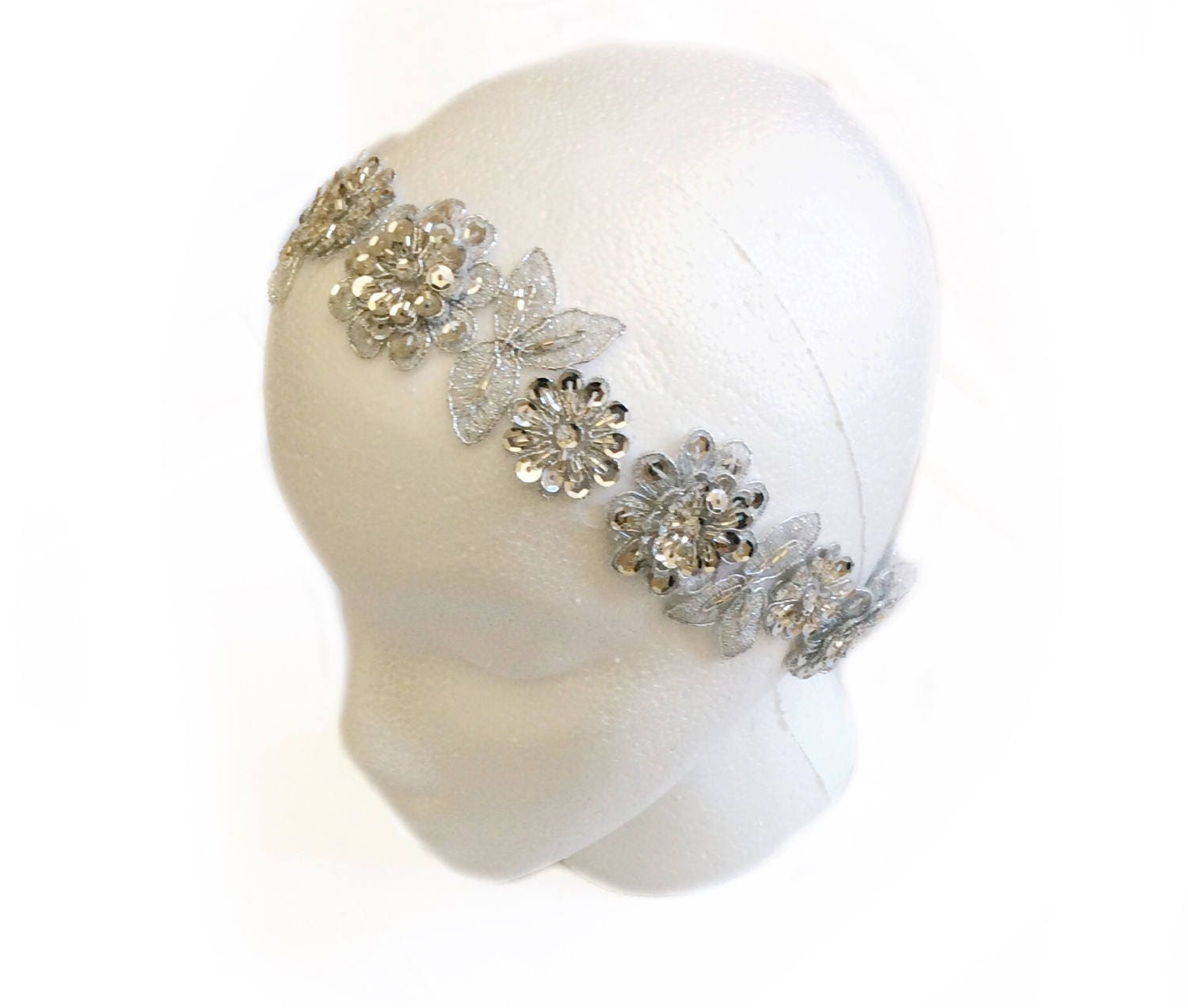Bling Sparkly Headband Silver Floral Bridal Headband Outdoor Etsy