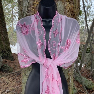 Gifts for Women or Girls Pink Sparkly Fabric Scarves, Pretty Pink long scarf, Pink shimmer scarf, Gift ideas made in USA Sparkle Scarf
