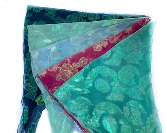 Green Shimmer Fabric Scarf, Head scarf Gift for Cancer patients, Paisley Blue Silk Neck /head Scarf, Birthday Gifts for Women Friend