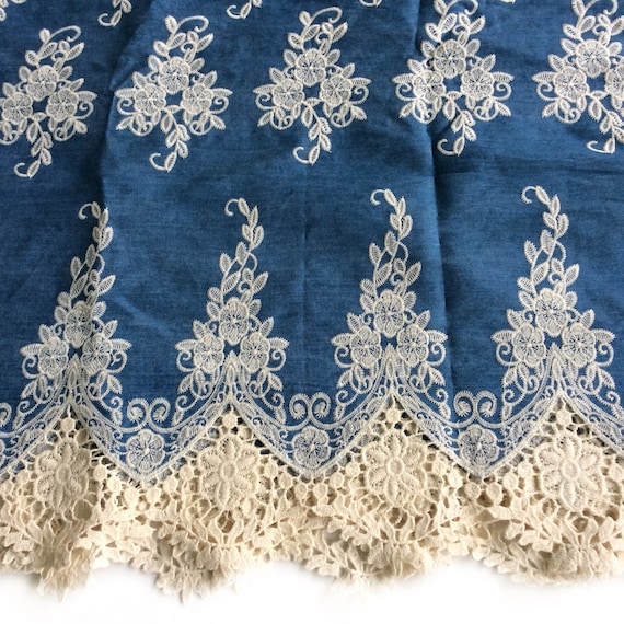 54 Denim Lace Border Fabric by the yard Boho fabric Etsy