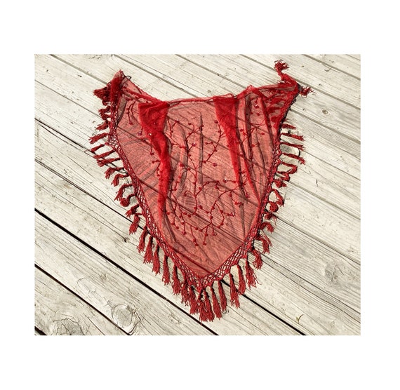 Sparkly Red Shawl with Sequins, Red Shawl with Fr… - image 2