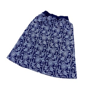 Blue Denim Maxi Skirt White Floral Skirt, Adjustable Waist Blue Skirt for Women Long Skirt