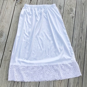 Satin White Slip Lace Extender Slip, Long Satin Fabric Lace Petticoat Slip, Victorian Lace Skirt for Women White Bridal under Skirt