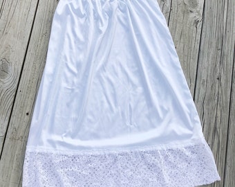 Satin White Slip Lace Extender Slip, Long Satin Fabric Lace Petticoat Slip, Victorian Lace Skirt for Women White Bridal under Skirt