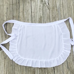 BESTSELLER ON Etsy White Satin Apron with Ruffles, Adult French Maid apron, Old Fashioned Apron for Ladies, White Half Apron for Woman image 2