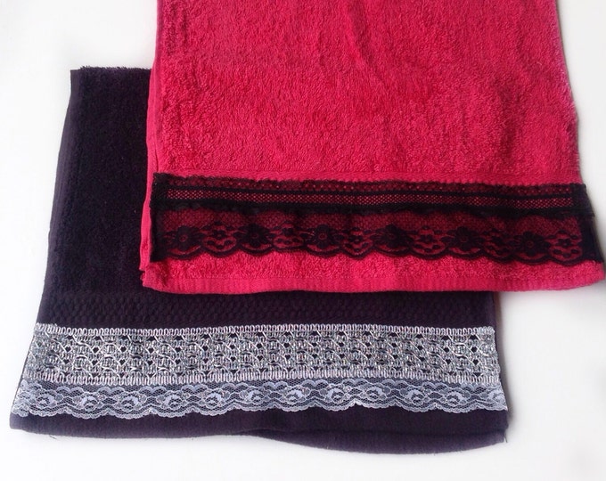 Black Hand Face Towel Set Red Hand Towel Bathroom Decor Etsy