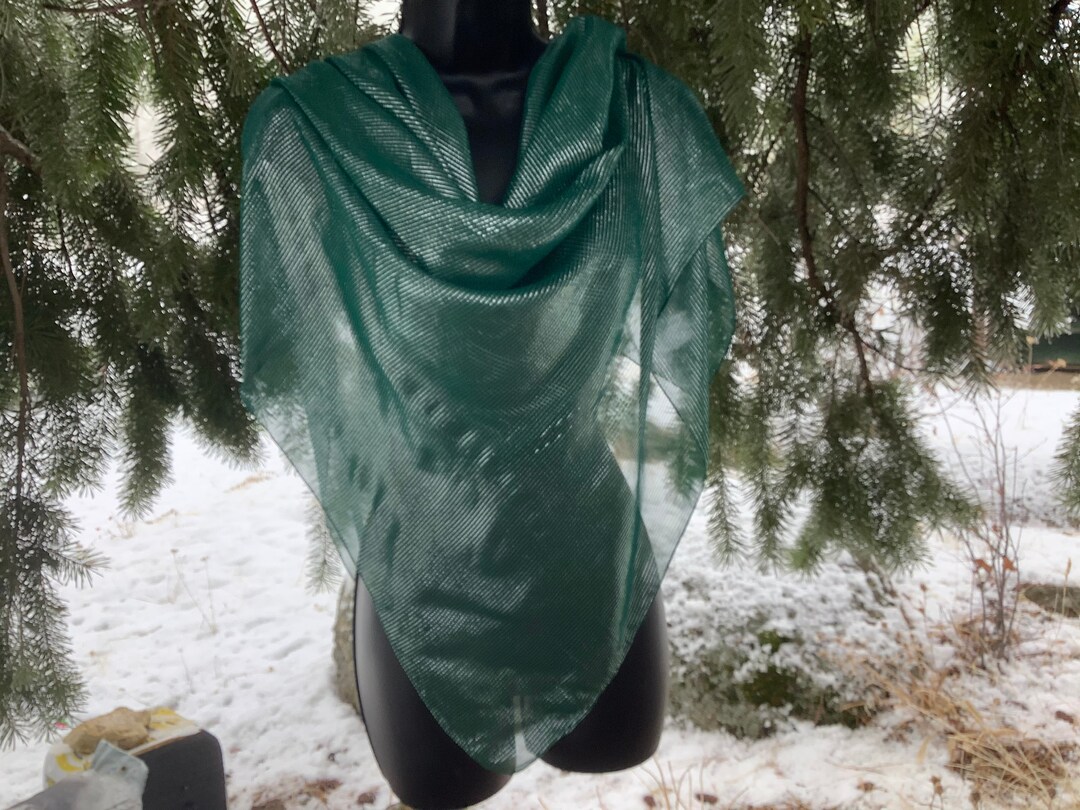 Sparkly Silver on Green Scarf, Green Silk Scarf, Bestseller Gift for ...