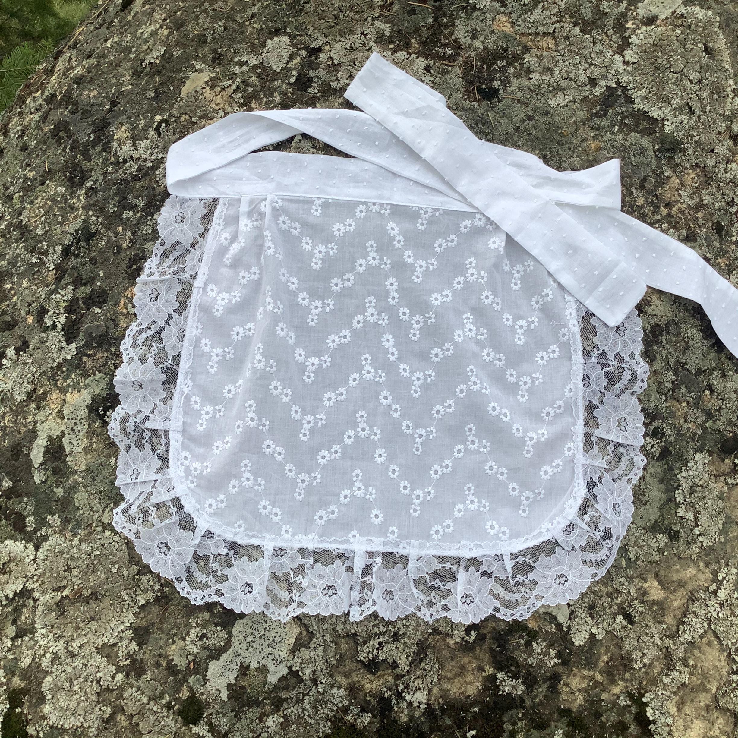White Chevron Eyelet Aprons Lace Ruffles Costume, Bachelorette