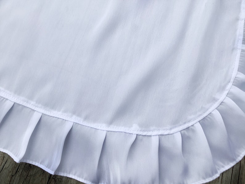 BESTSELLER ON Etsy White Satin Apron with Ruffles, Adult French Maid apron, Old Fashioned Apron for Ladies, White Half Apron for Woman image 6
