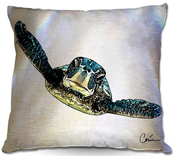 Items similar to Sea Turtle Throw Pillow & Outdoor Pillow/Cushion by Artist Corina Bakke. on Etsy