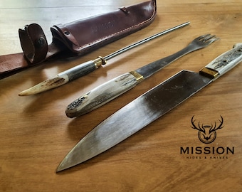 Argentine BARBECUE SET Deer Horn. 9.5" Blade. Mission Argentina.