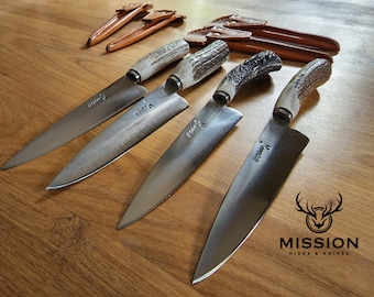 4 DEER HORN KNIVES Gaucho Argentine Rustic Work Gaucho Knives. Carbon Steel 1070. Mission Argentina.6.3" Blade