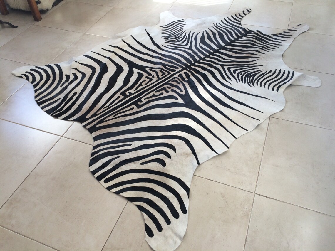 Cowhide Rug ZEBRA BLACK WHITE Unique a347 7.5 x 6.2 ft Tapi Etsy