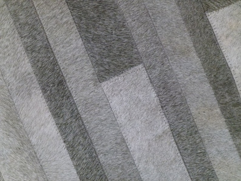 Cowhide Patchwork Rug. GRAY STRIPES!! Amazing Design!. 4ft x 6ft image 1