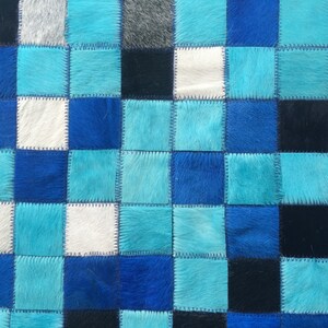 Matta i lapptäcke i kohud. BLÅ FADE!! Fantastisk design! 1,2 m x 1,8 m / 5 cm rutor bild 2