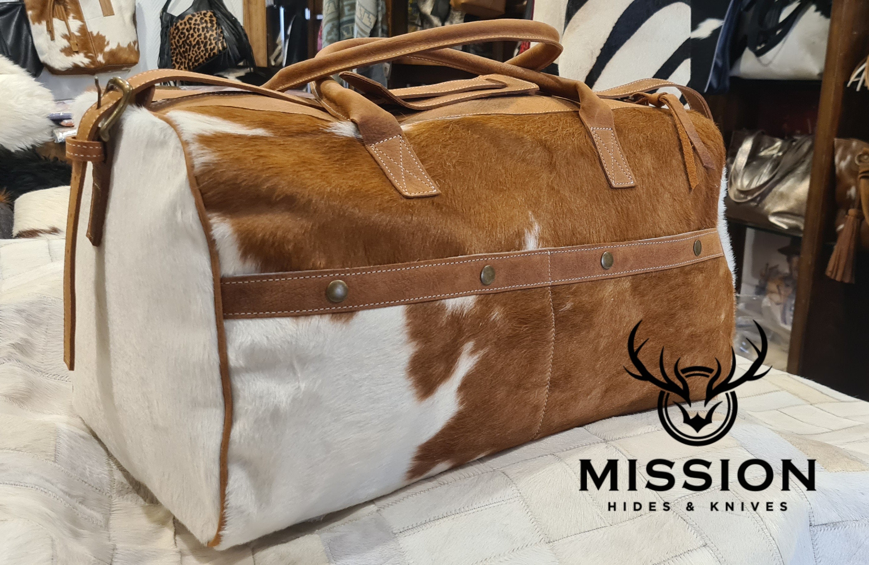 Cowhide Travel Bag! Weekender Traveler Bag! Unique Piece!