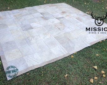 オフホワイト ラグ セール 牛革パッチワークラグ 1.9 x 2.1m 6.0' x