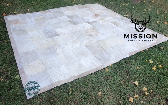 オフホワイト ラグ セール 牛革パッチワークラグ 1.9 x 2.1m 6.0' x