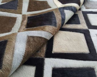 Cowhide Patchwork Rug. BLACK WHITE GOLD!  9ft x 12ft!