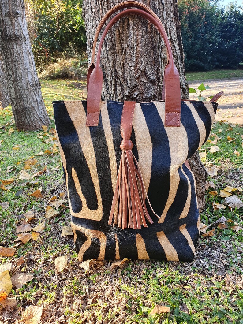 Cowhide Purse ZEBRA Unique Piece Cow Hide Handbag. Leather | Etsy