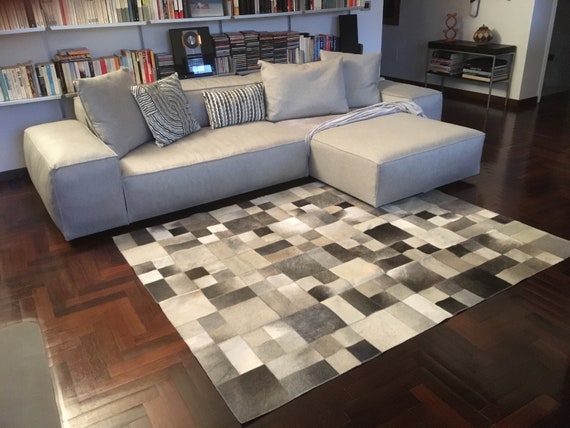 XXL ブラック ホワイト 牛革ラグ - Etsy 日本