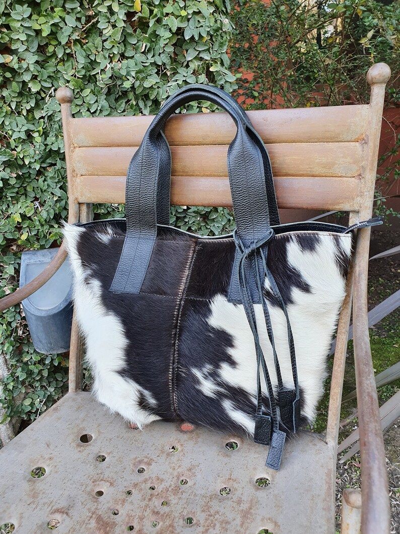 Cowhide Purse Unique Piece Cow Hide Handbag. Leather Bag. Etsy