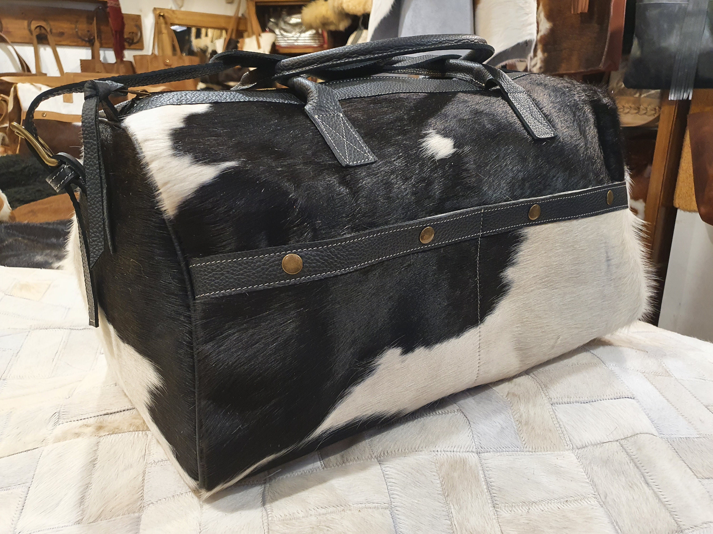 Unique Piece! Cowhide Travel Bag Weekender Traveller Bag