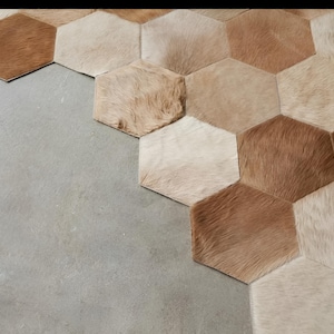 Cowhide Patchwork Rug HEXAGON CAMEL