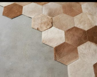 Cowhide Patchwork Rug HEXAGON CAMEL