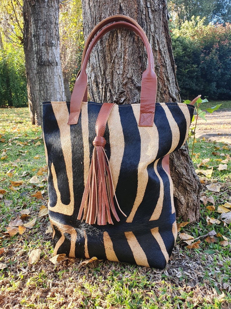 Cowhide Purse ZEBRA Unique Piece Cow Hide Handbag. Leather Etsy