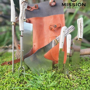 Argentine Gaucho Premium BARBECUE Full SET DEER Horn 7 Pieces Stainless Steel Mission Argentina.