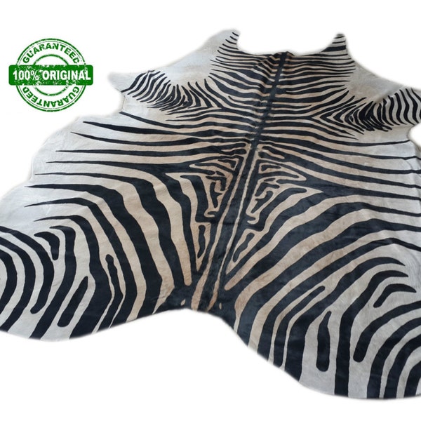 Cowhide Rug ZEBRA BLACK WHITE Unique!  a427 7.2 x 6.2 ft Peau de Vache Imprimée  Piel de Vaca Impresa Cebra