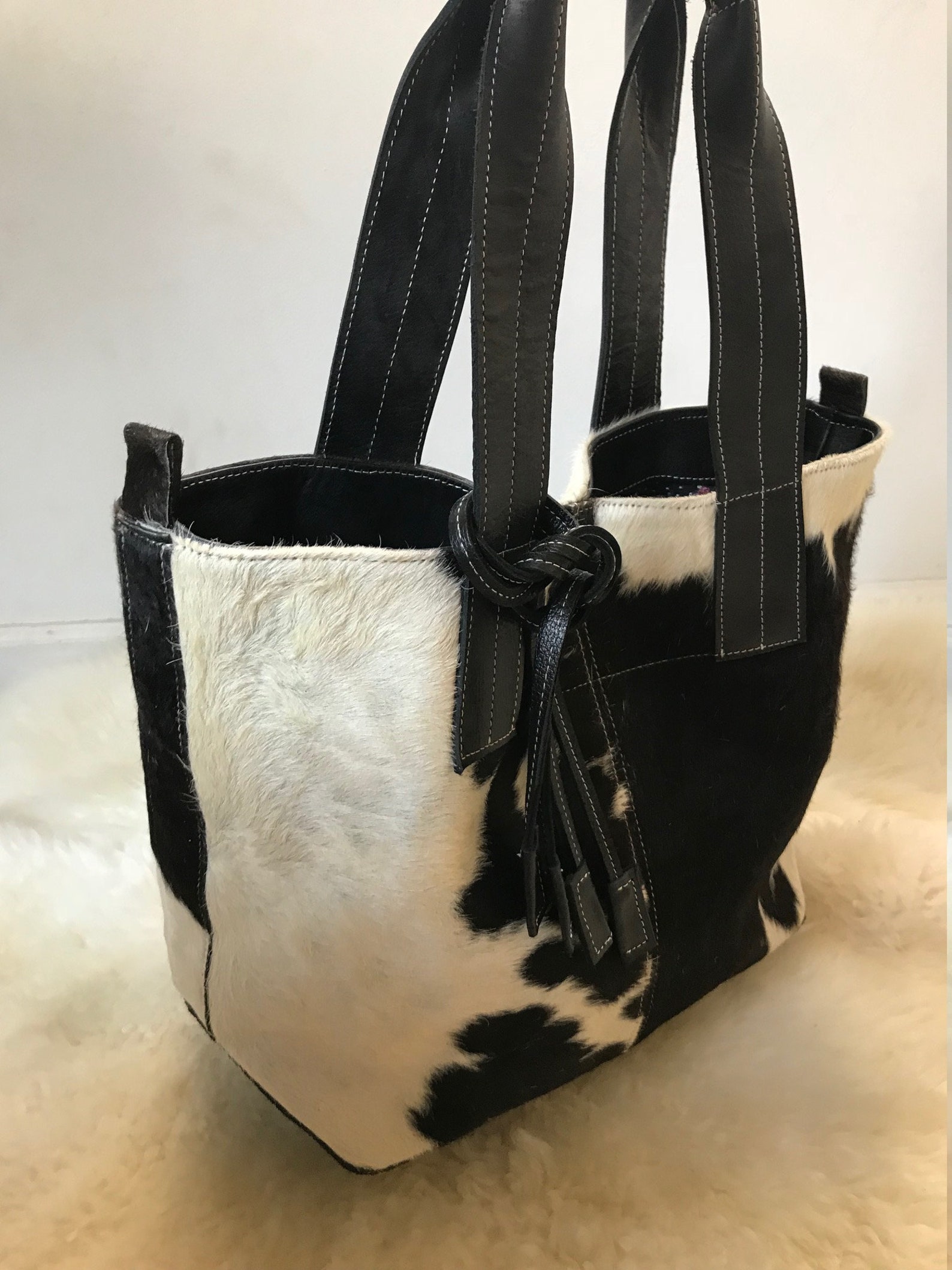 Cowhide Purse Unique Piece Cow Hide Handbag. Leather Bag Etsy