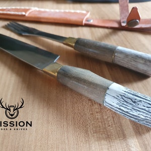 Argentinische Gaucho Barbecue Set Asado Hirsch Horn Messer Gabel Edelstahl 7,6&quot; Klinge Mission Argentinien.
